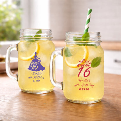 Sweet 16 Personalized Mason Glass Mug (Set of 24)