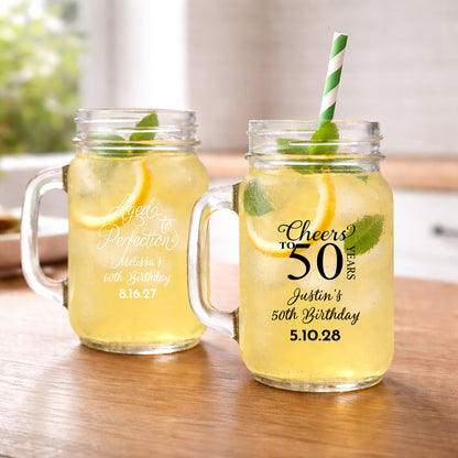 Adult Birthday Personalized Mason Glass Mug (Set of 24)
