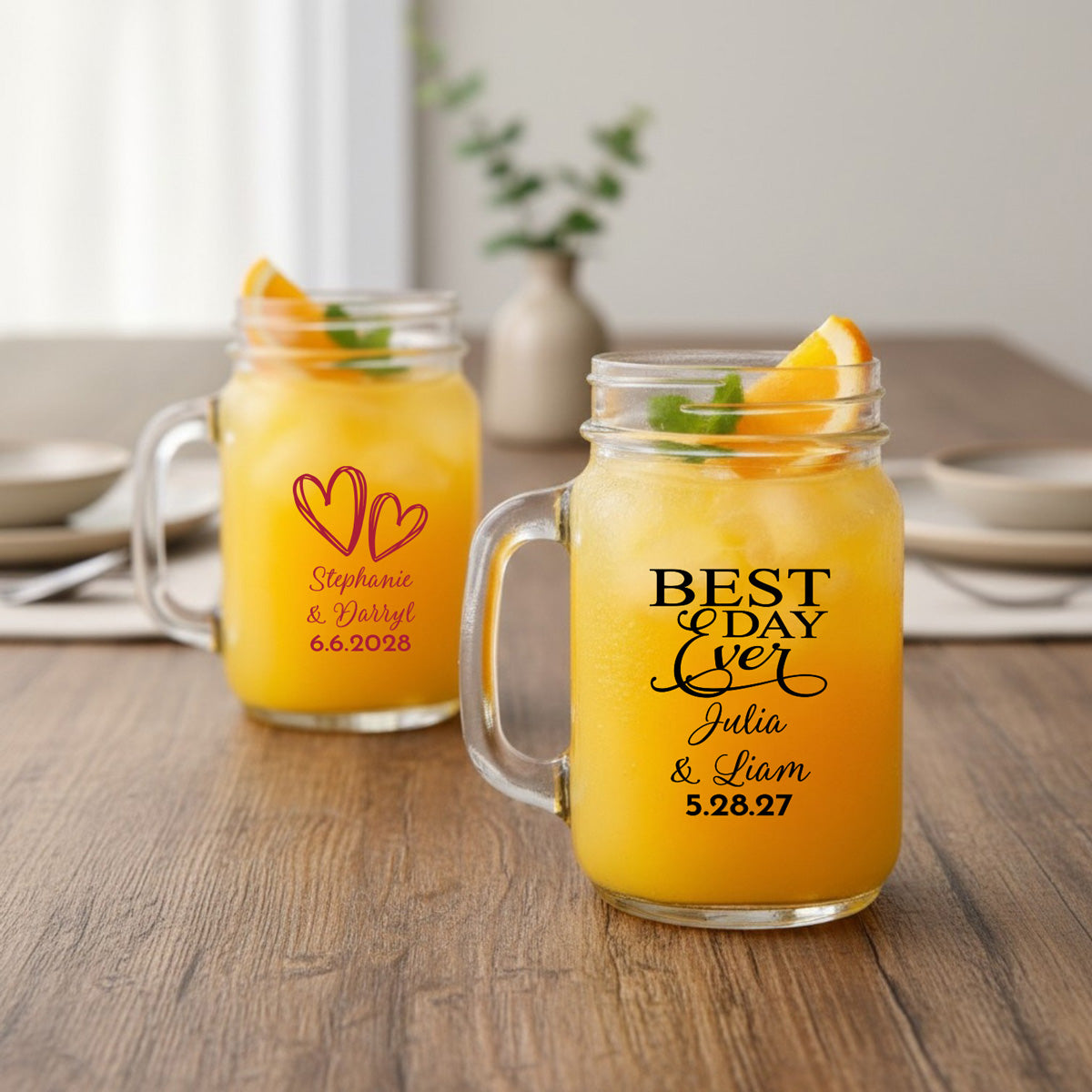 Wedding Personalized Mason Glass Mug (Set of 24)