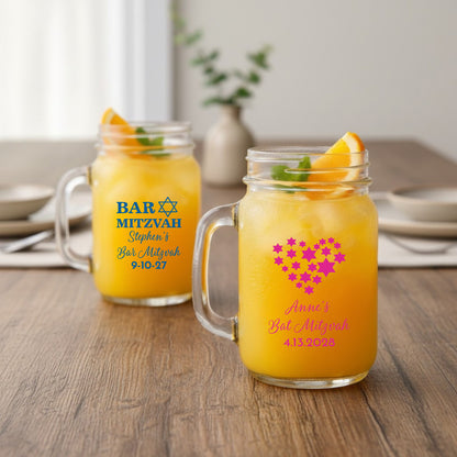 Bar/Bat Mitzvah Personalized Mason Glass Mug (Set of 24)