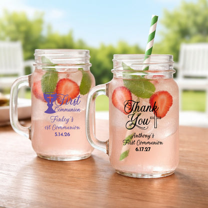 Holy Communion Personalized Mason Glass Mug (Set of 24)