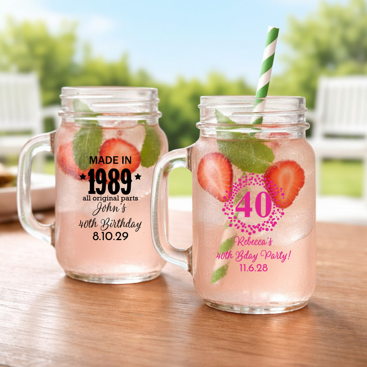 40th Birthday Personalized Mason Glass Mug (Set of 24)