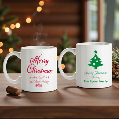 Holiday Personalized White Ceramic Coffee Mug (Set of 12)