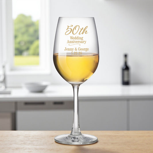 50th Anniversary Personalized Wine Glass with Stem (Set of 24)