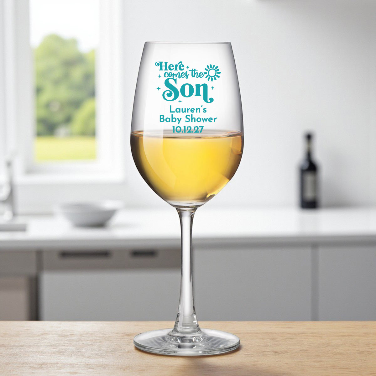 Here Comes The Son Personalized Wine Glass with Stem (Set of 24)