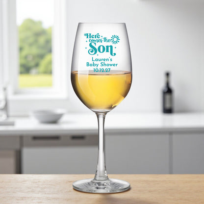 Here Comes The Son Personalized Wine Glass with Stem (Set of 24)