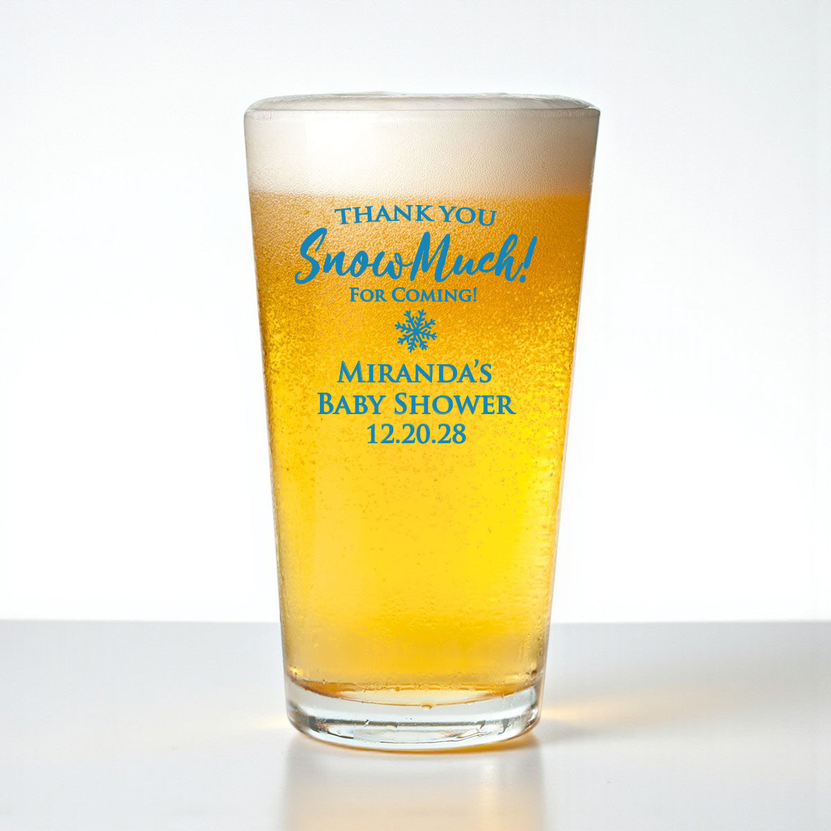 Thank You Snow-Much! Personalized Pint Beer Glass (Set of 18)