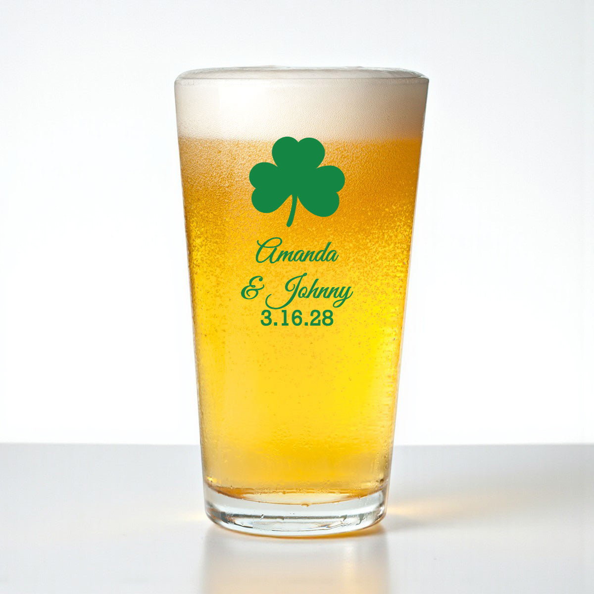 Irish Shamrock Personalized Pint Beer Glass (Set of 18)