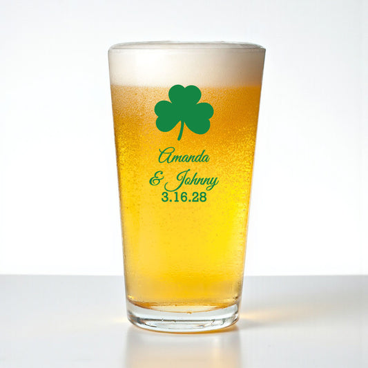 Irish Shamrock Personalized Pint Beer Glass (Set of 18)