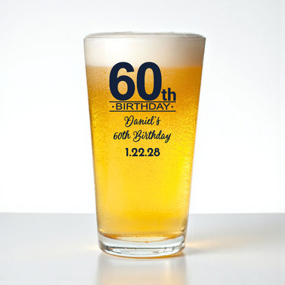 60th Birthday Personalized Pint Beer Glass (Set of 18)