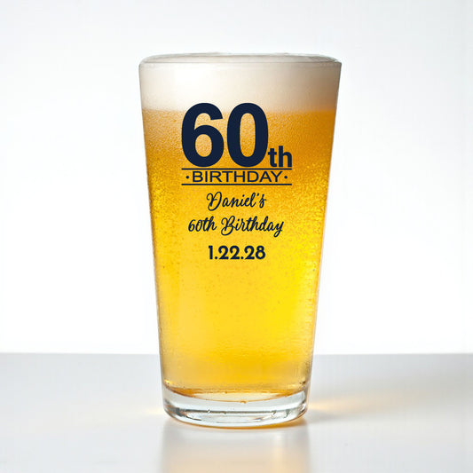 60th Birthday Personalized Pint Beer Glass (Set of 18)