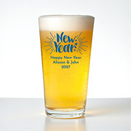 Holiday Christmas Personalized Pint Beer Glass (Set of 18)