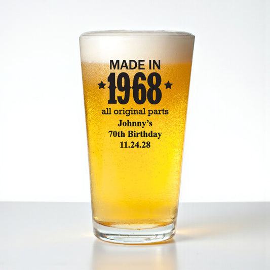 Made In Year All Original Parts Personalized Pint Beer Glass (Set of 18)