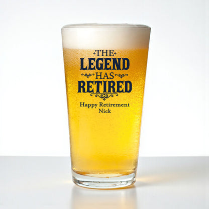The Legend Has Retired Personalized Pint Beer Glass (Set of 18)