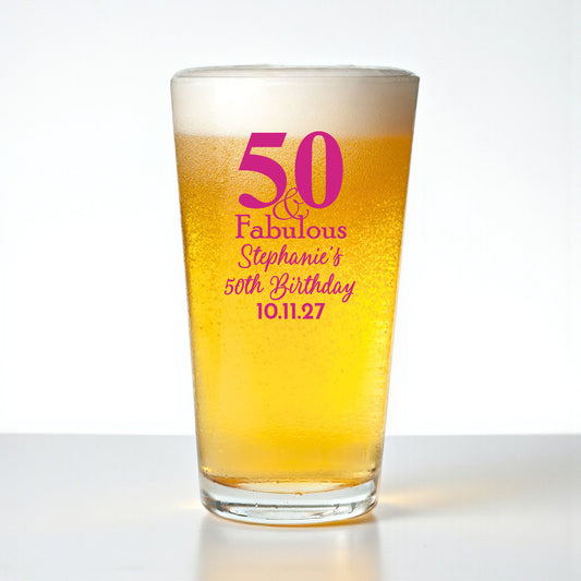 50th Birthday Personalized Pint Beer Glass (Set of 18)