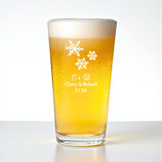 Snowflakes Personalized Pint Beer Glass (Set of 18)