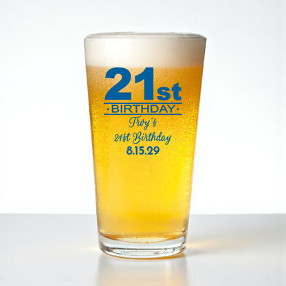 21st Birthday Personalized Pint Beer Glass (Set of 18)