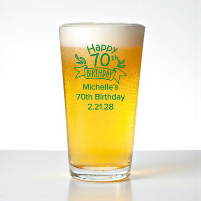 70th Birthday Personalized Pint Beer Glass (Set of 18)