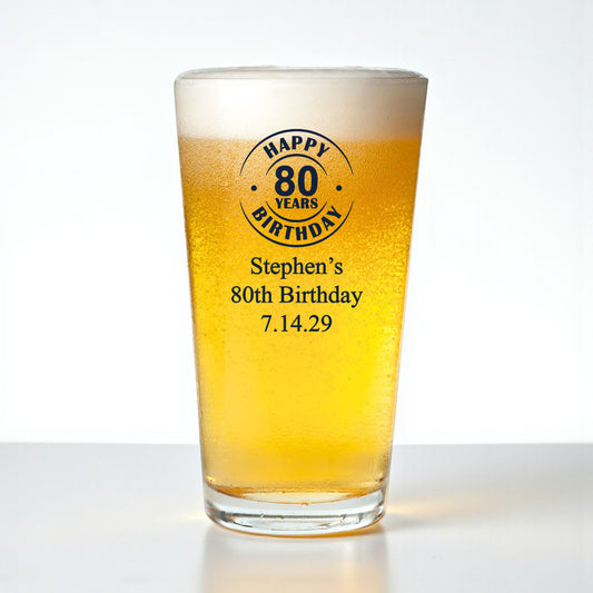 80th Birthday Personalized Pint Beer Glass (Set of 18)