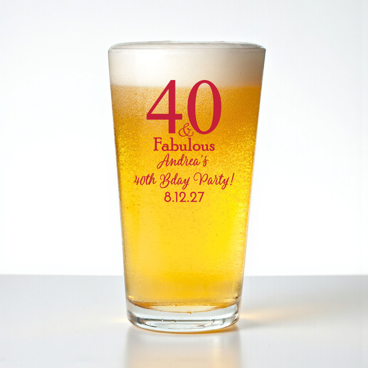 40th Birthday Personalized Pint Beer Glass (Set of 18)