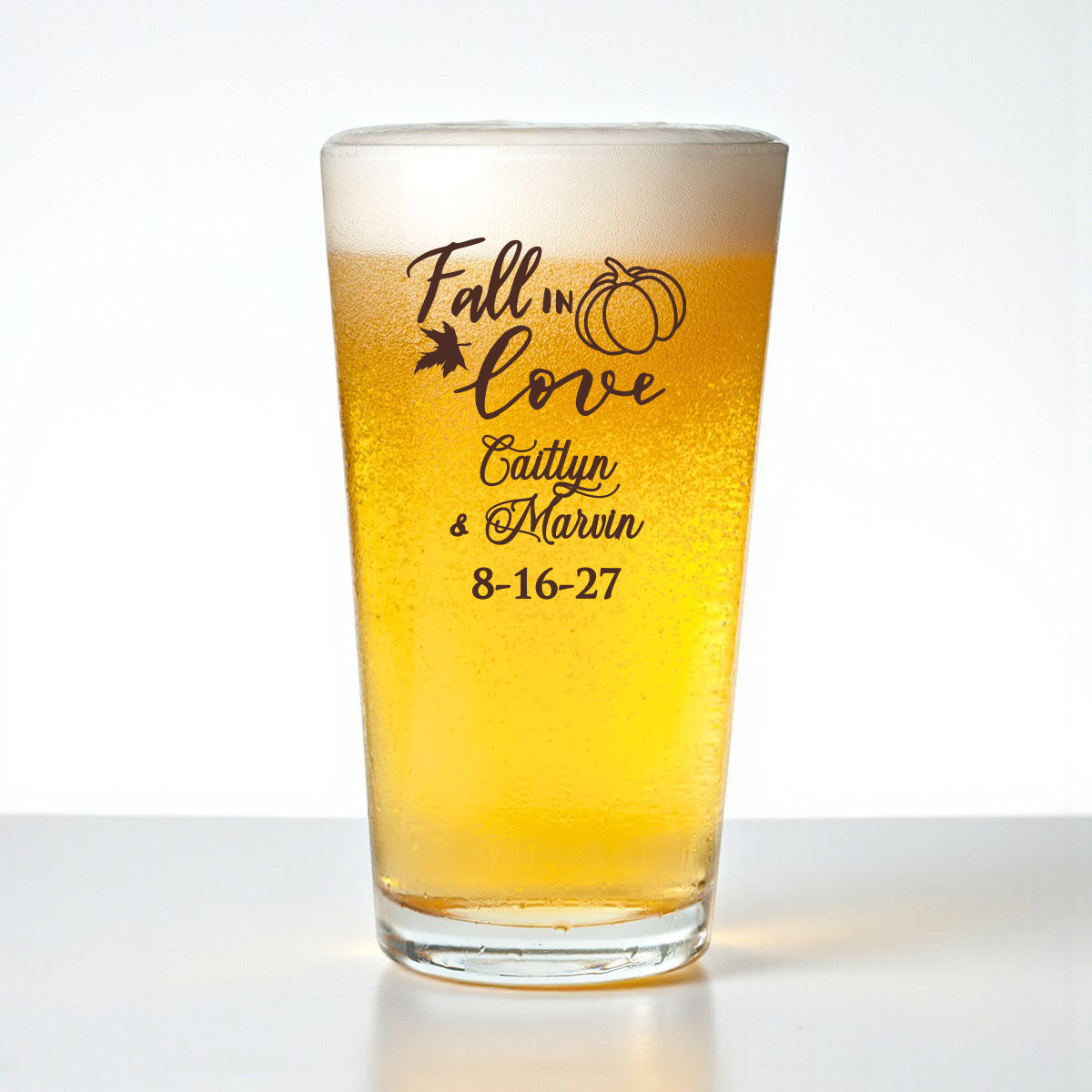 Fall In Love Personalized Pint Beer Glass (Set of 18)