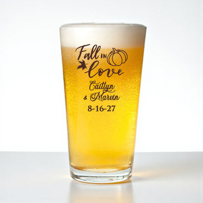 Fall In Love Personalized Pint Beer Glass (Set of 18)
