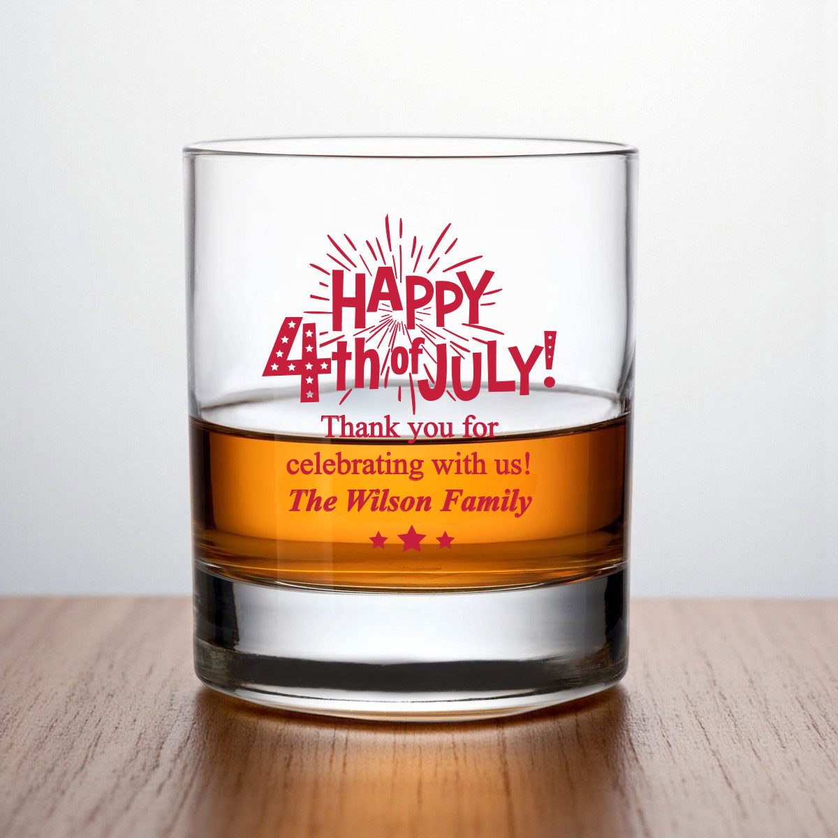 Fourth of July Personalized Whiskey Rocks Glass (Set of 24)