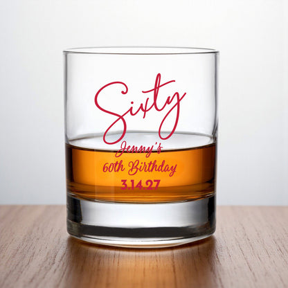 60th Birthday Personalized Whiskey Rocks Glass (Set of 24)