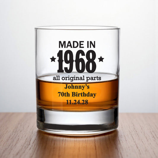 Made In Year All Original Parts Personalized Whiskey Rocks Glass (Set of 24)