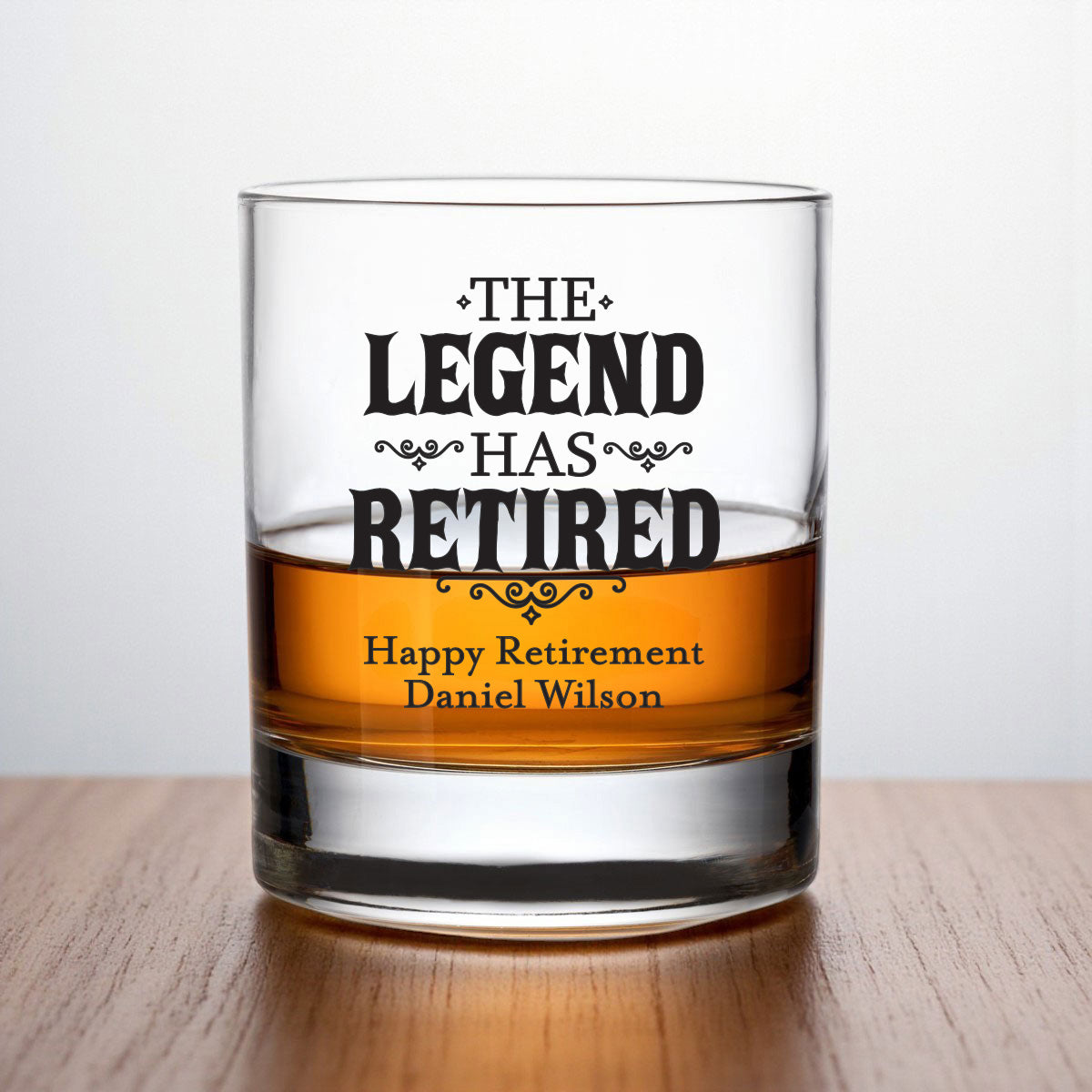 The Legend Has Retired Personalized Whiskey Rocks Glass (Set of 24)