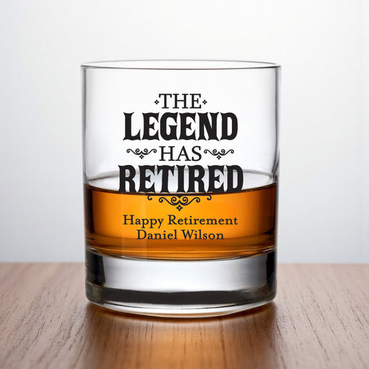 The Legend Has Retired Personalized Whiskey Rocks Glass (Set of 24)