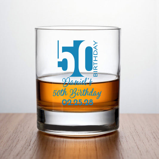 50th Birthday Personalized Whiskey Rocks Glass (Set of 24)