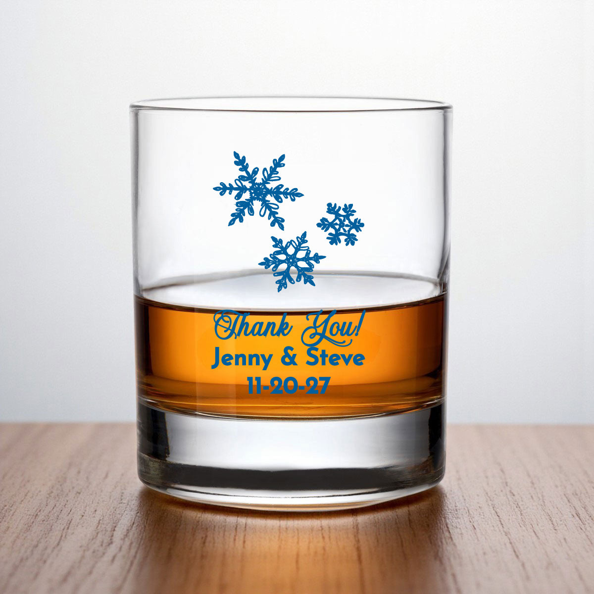 Snowflakes Personalized Whiskey Rocks Glass (Set of 24)