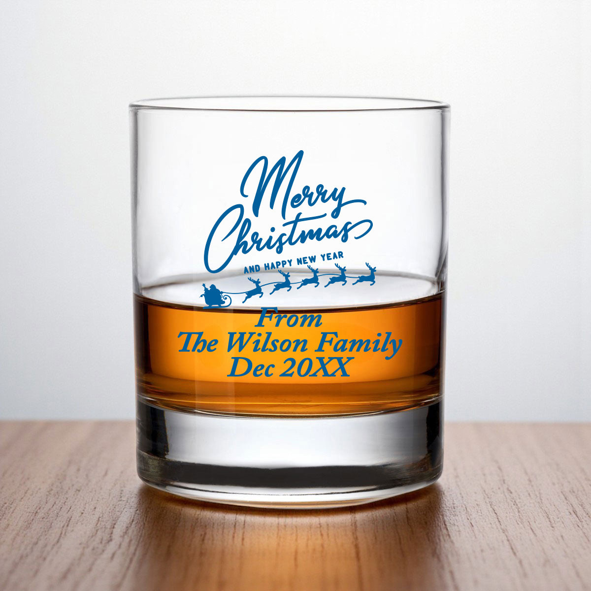 Merry Christmas Personalized Whiskey Rocks Glass (Set of 24)