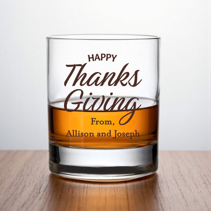 Happy Thanksgiving Personalized Whiskey Rocks Glass (Set of 24)