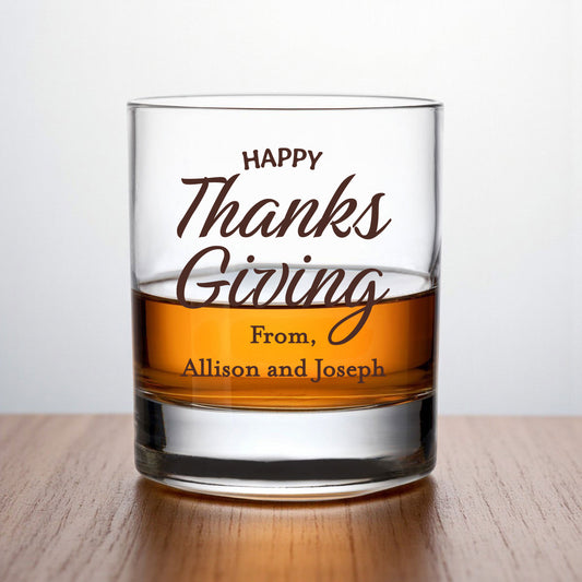 Happy Thanksgiving Personalized Whiskey Rocks Glass (Set of 24)