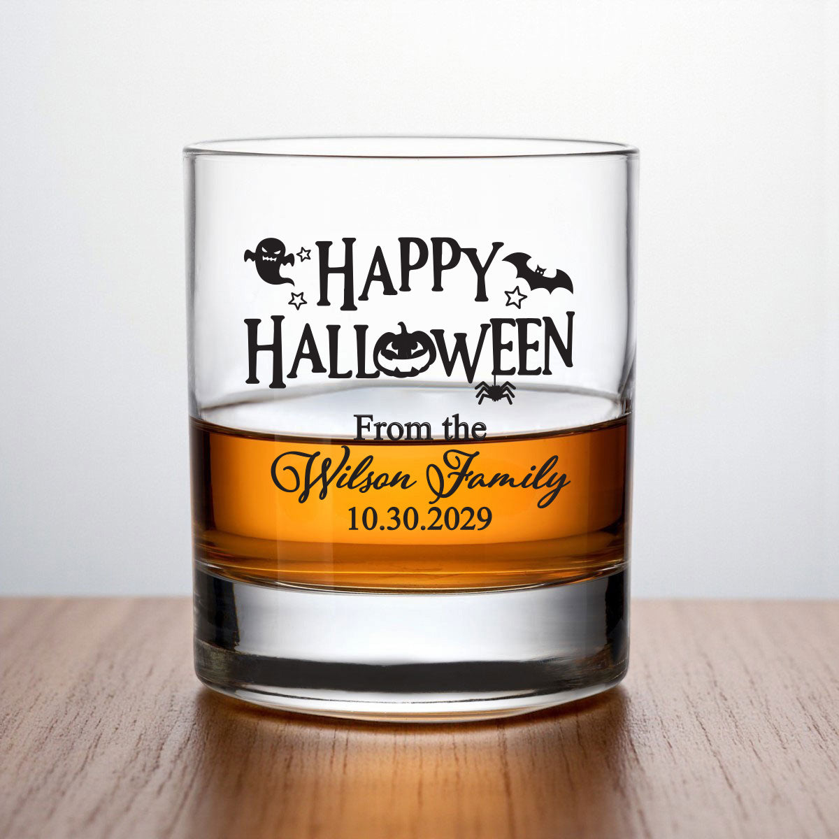 Happy Halloween Personalized Whiskey Rocks Glass (Set of 24)