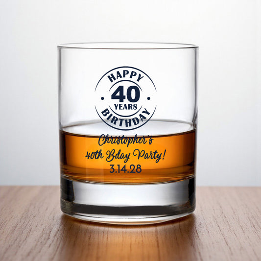 40th Birthday Personalized Whiskey Rocks Glass (Set of 24)