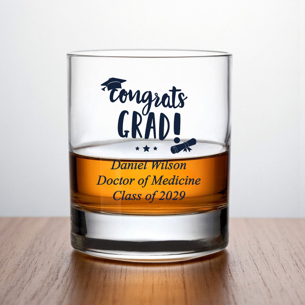 Congrats Grad Personalized Whiskey Rocks Glass (Set of 24)