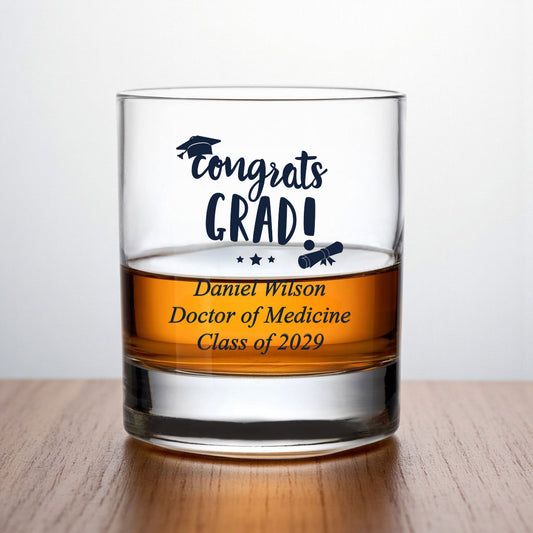 Congrats Grad Personalized Whiskey Rocks Glass (Set of 24)