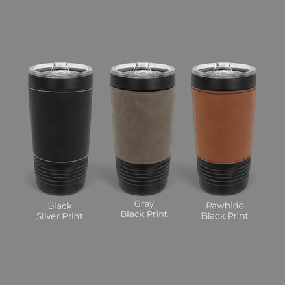 Football Personalized Black 20 oz Leather Tumbler