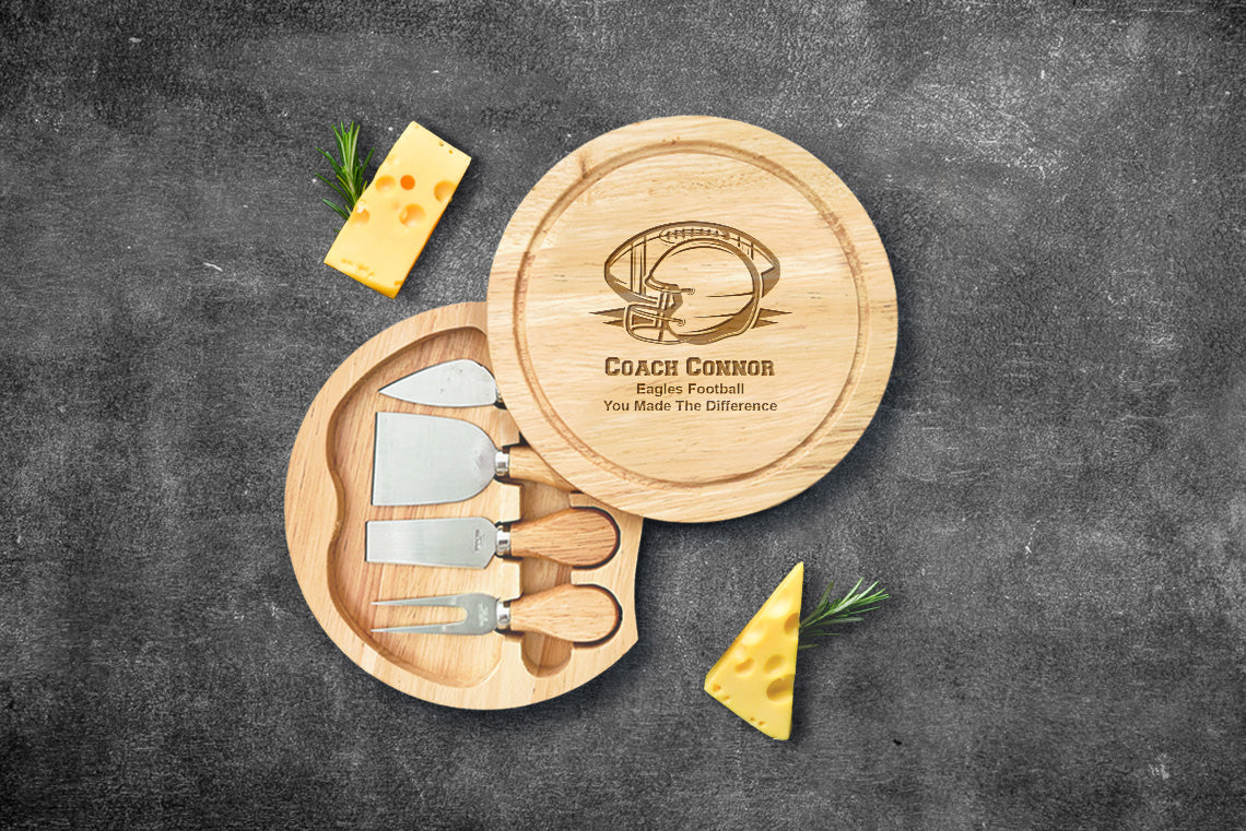 Football Personalized Swivel Cheese Board Gift Set