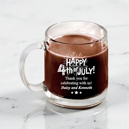 Fourth of July Personalized Clear Glass Coffee Mug (Set of 18)