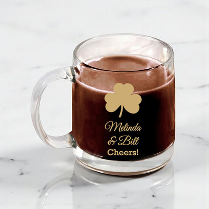 Irish Shamrock Personalized Clear Glass Coffee Mug (Set of 18)