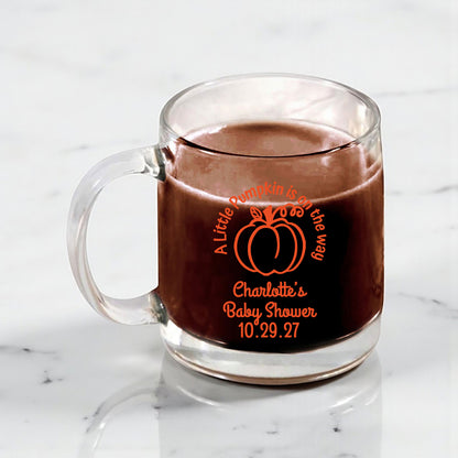 A Little Pumpkin Is On The Way Personalized Clear Glass Coffee Mug (Set of 18)