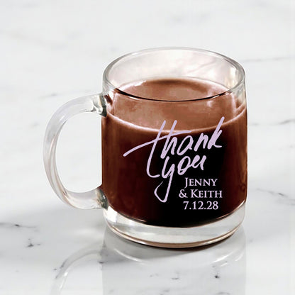Thank You Personalized Clear Glass Coffee Mug (Set of 18)