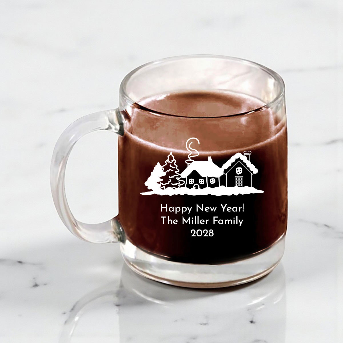 Holiday Christmas Personalized Clear Glass Coffee Mug (Set of 18)
