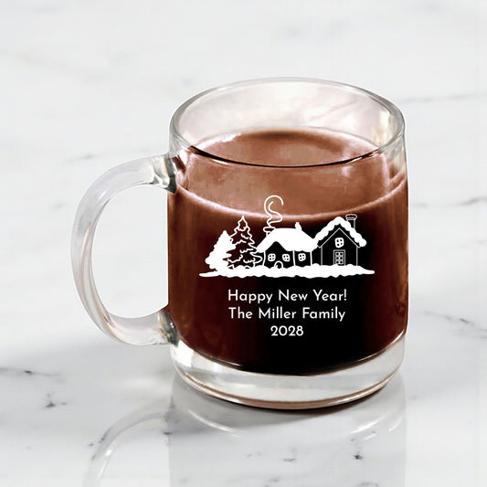 Holiday Christmas Personalized Clear Glass Coffee Mug (Set of 18)