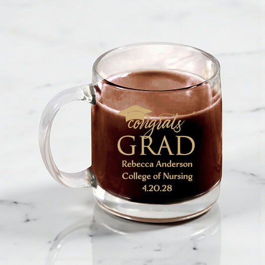 Congrats Grad Personalized Clear Glass Coffee Mug (Set of 18)