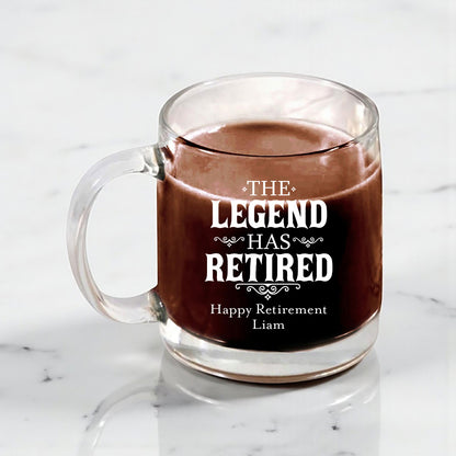 The Legend Has Retired Personalized Clear Glass Coffee Mug (Set of 18)